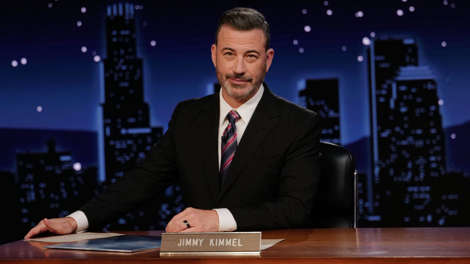 Jimmy Kimmel hosting his late night show. Pic: AP