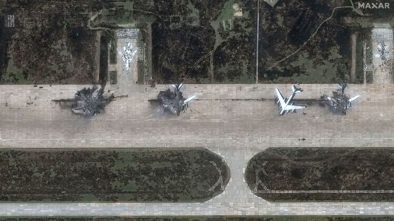 High-resolution satellite imagery from 4 June shows visible damage and cleanup operations at Belaya and Olenya airbases. Pic: Vantor