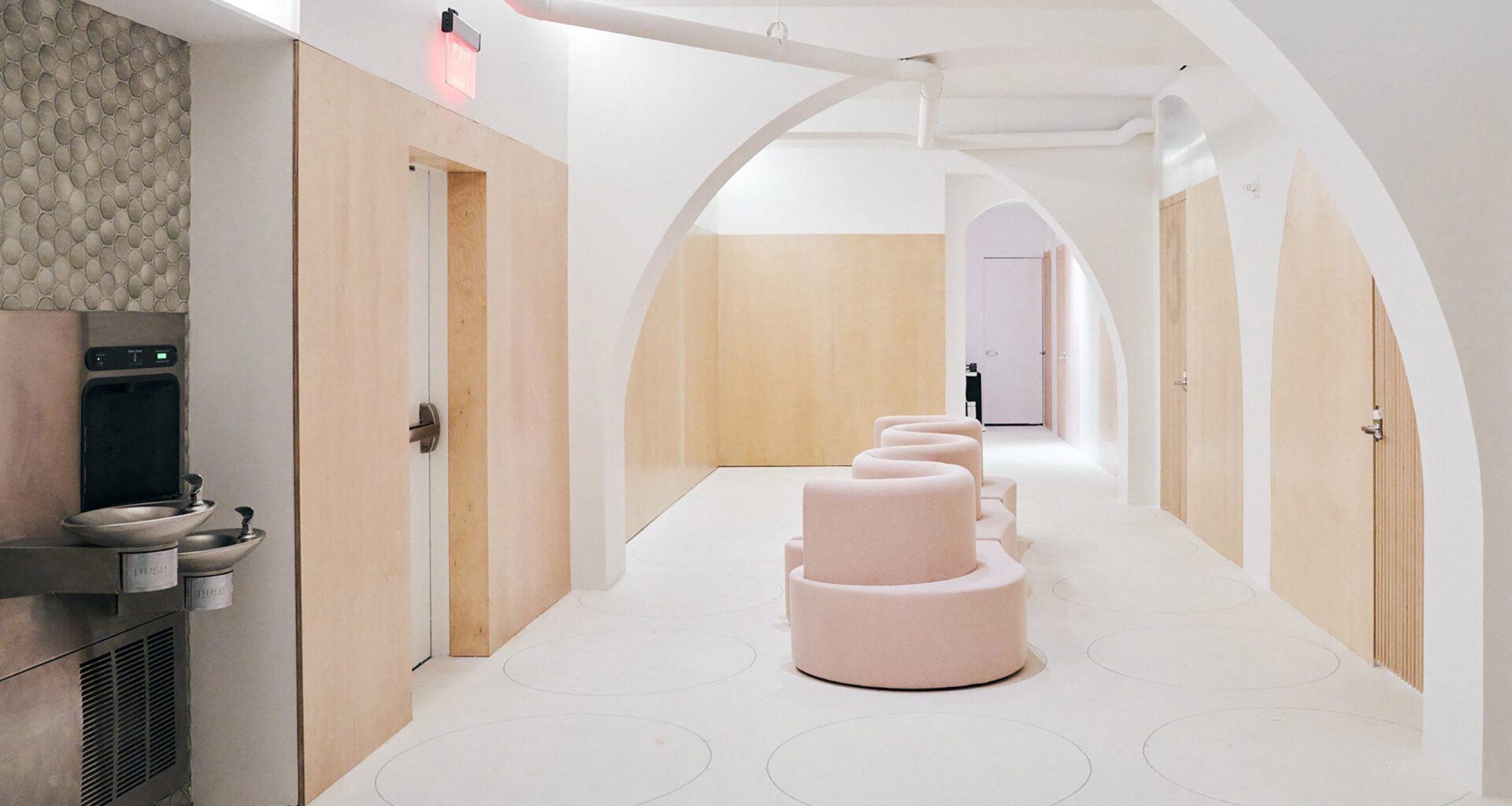 Pink sofa in spa waiting area