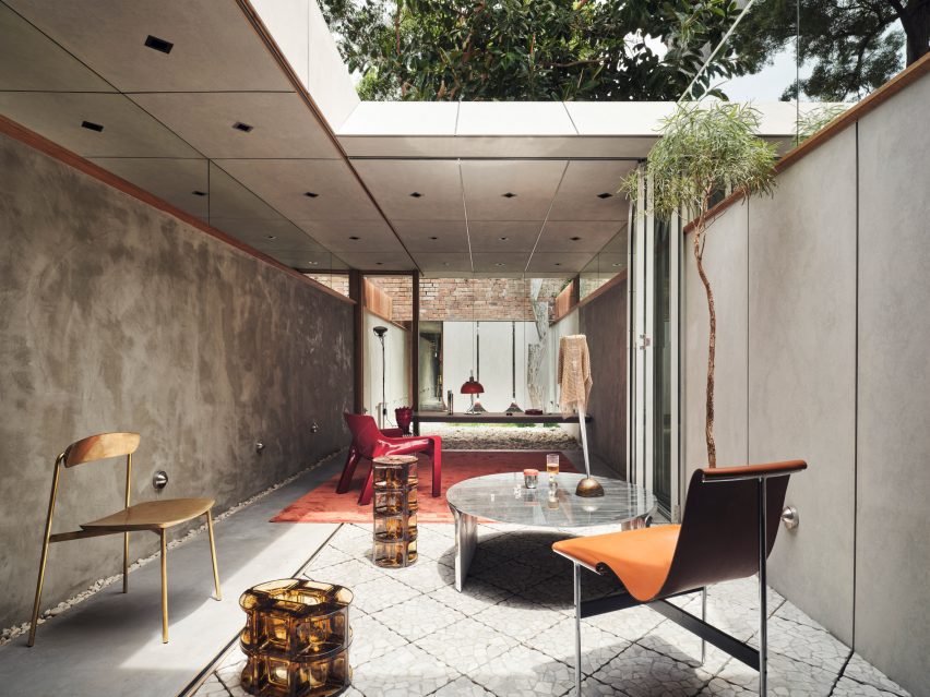 Courtyard with concrete walls