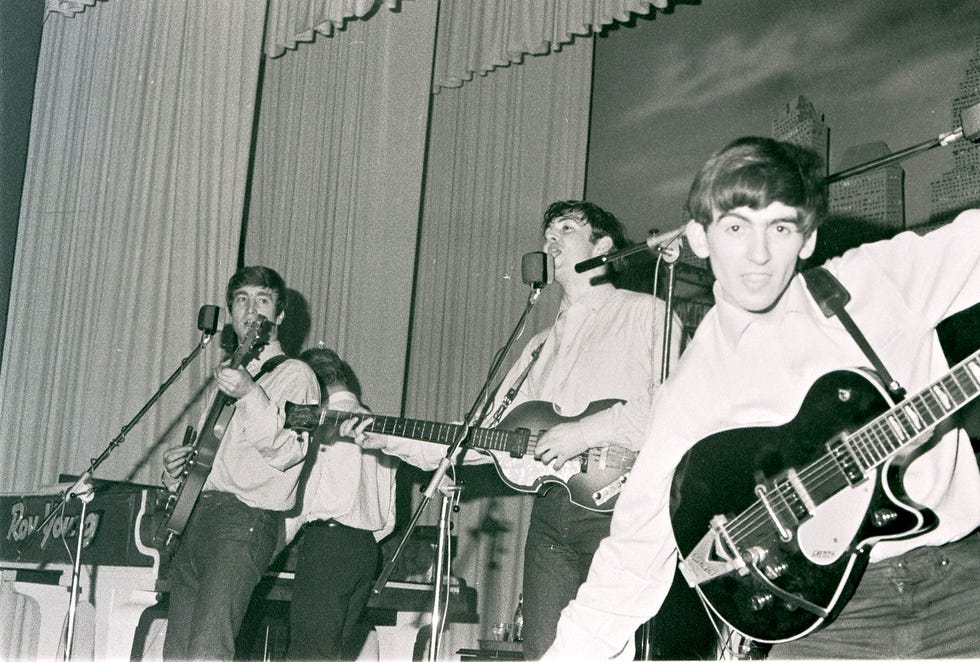 ringo starr, george harrison, paul mccartney and john lennon of the beatles in hamburg