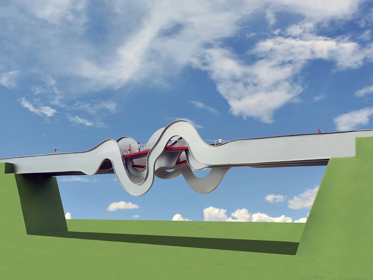 This Footbridge Has 3 Paths That Rise and Fall Through Steel Waves