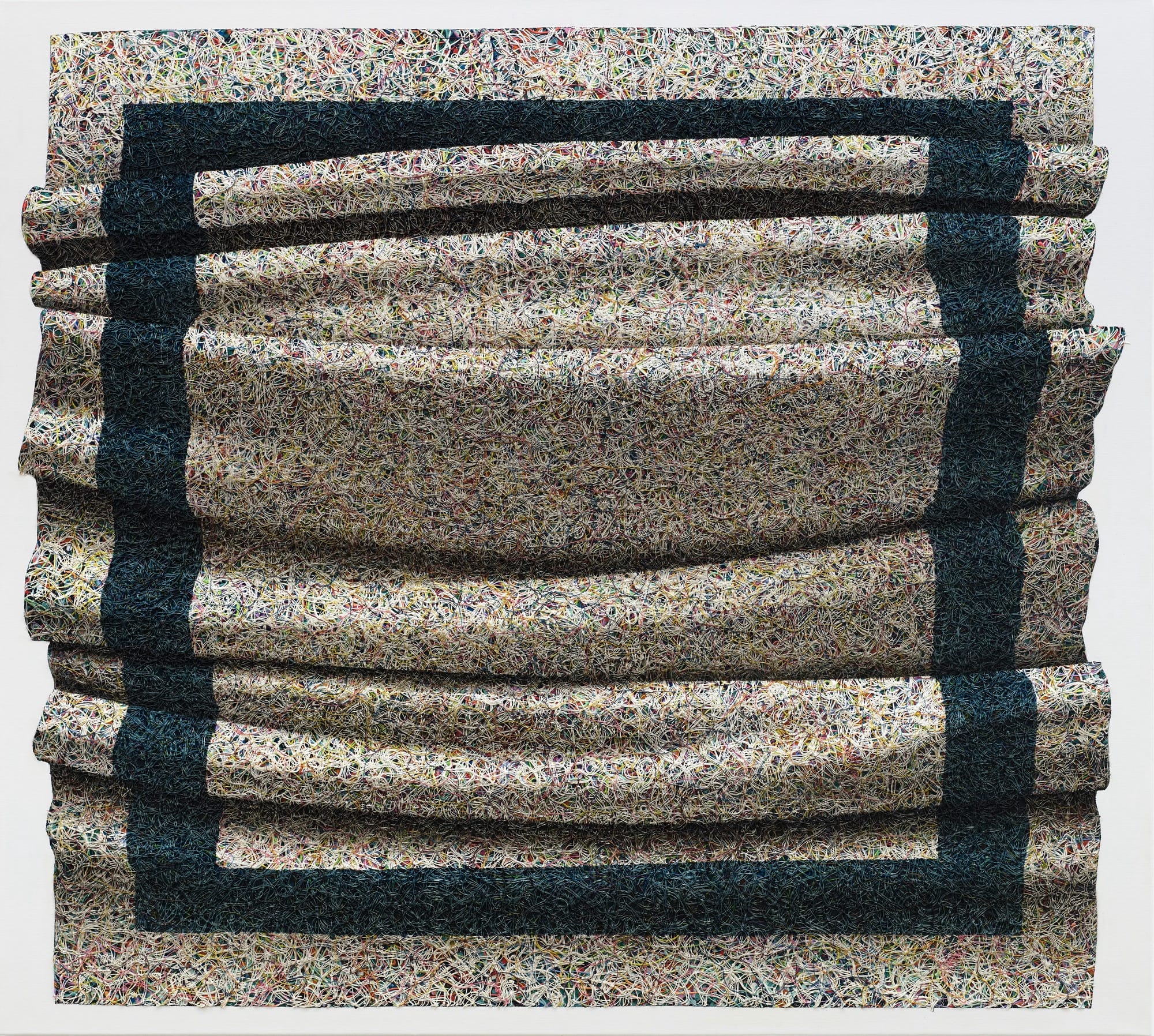 An oil painting by Antonio Santín that looks like a hyperrealistic scrunched up rug