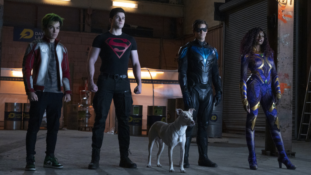 Beast Boy, Superboy, Krypto, Nightwing, and Starfire in Titans