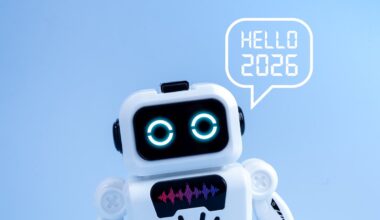 A robot is shown with a conversation bubble saying "hello 2026."