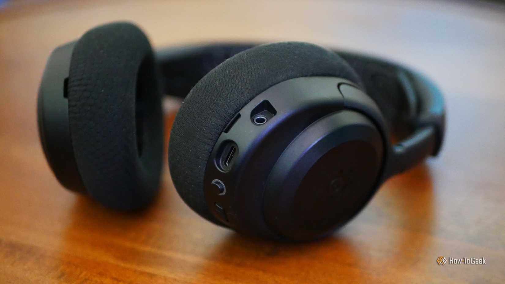 Various ports on the SteelSeries Arctis Nova 3X Bluetooth headphones