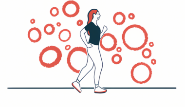 A person is shown walking briskly.