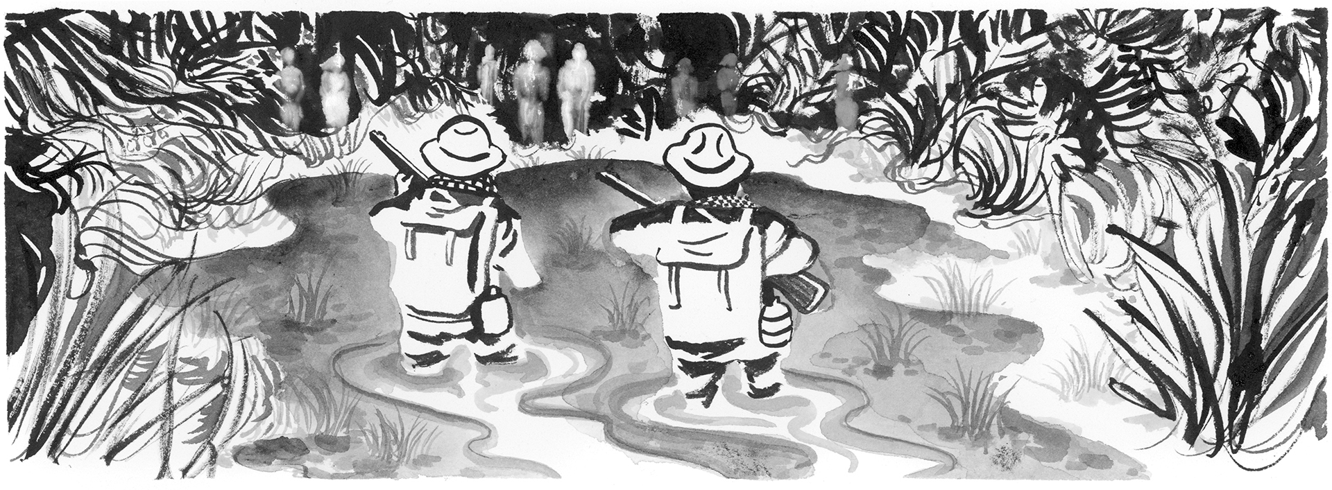 A black and white panel from the comic ‘Wandering Souls’ by Matt Huynh