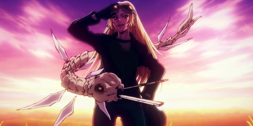 Yuki from Jujutsu Kaisen smiling against a dusky sky with Garuda