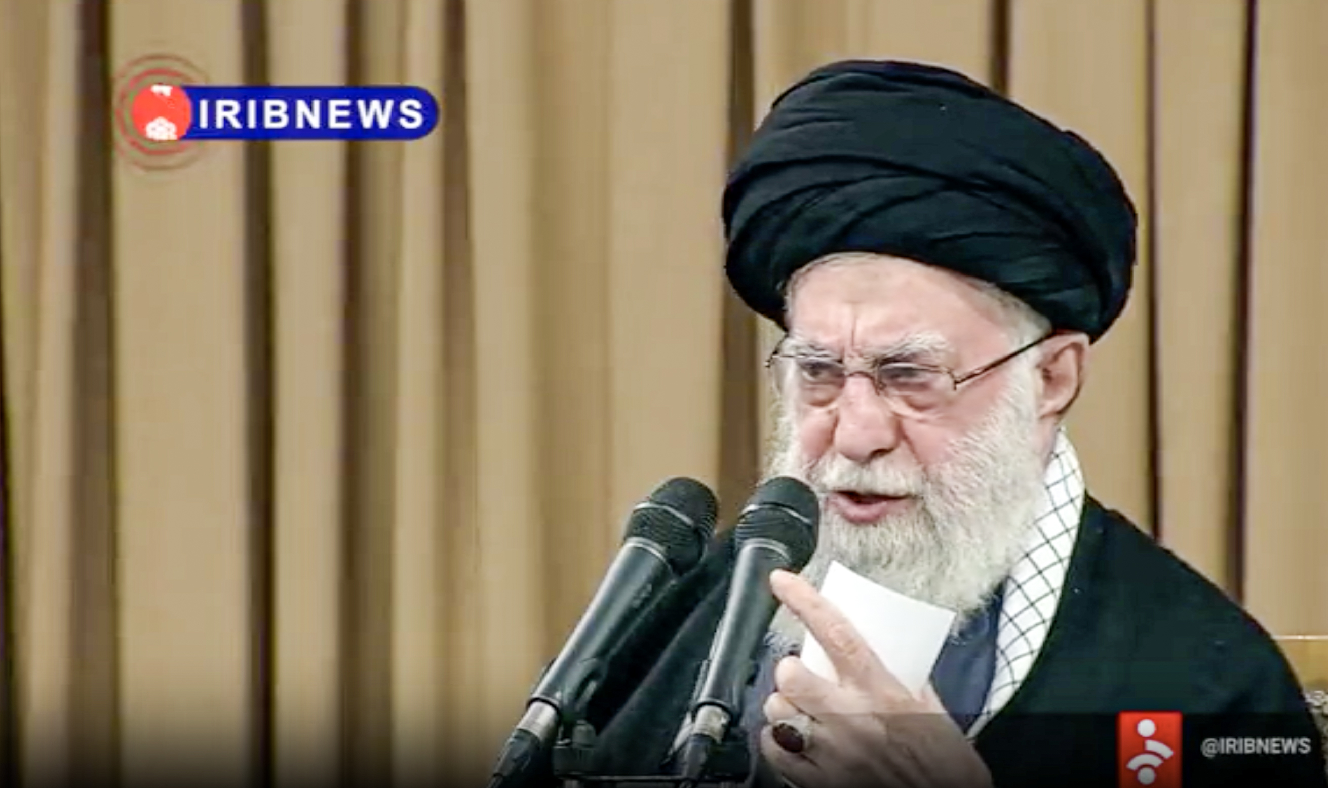 Iranian leader Ali Khamenei addresses the public.