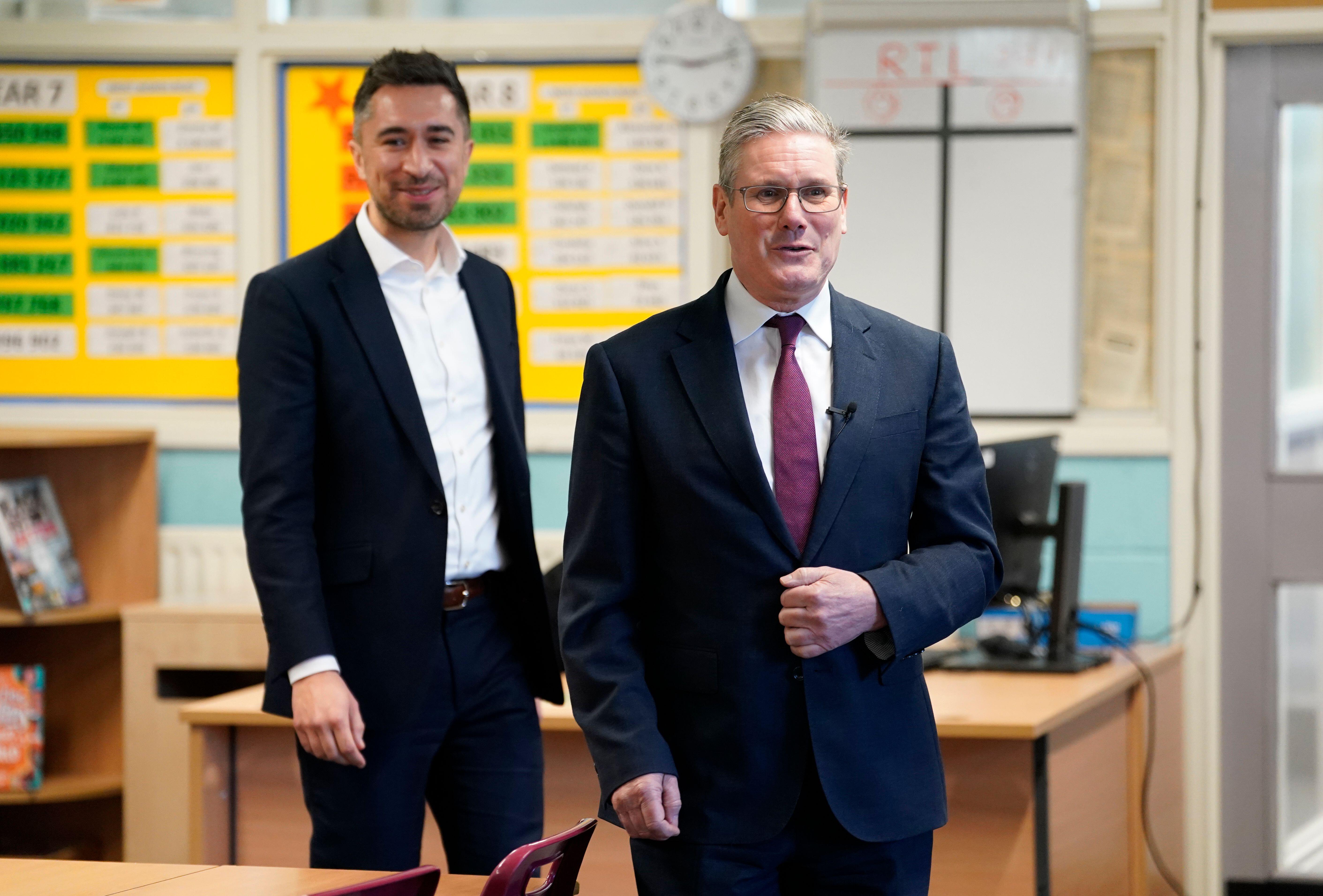 Labour leader Sir Keir Starmer and Kingswood by-election candidate Damien Egan at Hanham Woods Academy school.