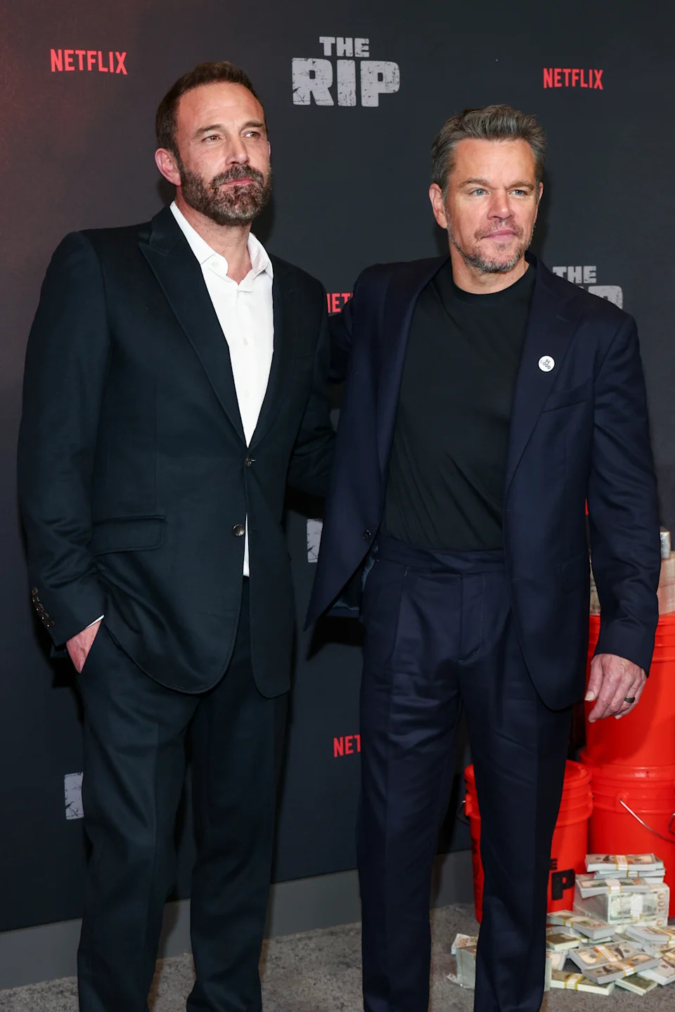 Ben Affleck and Matt Damon at Netflix's "The Rip" New York Premiere held at Alice Tully Hall on January 13, 2026 in New York, New York. (Photo by Stephanie Augello/Variety via Getty Images)
