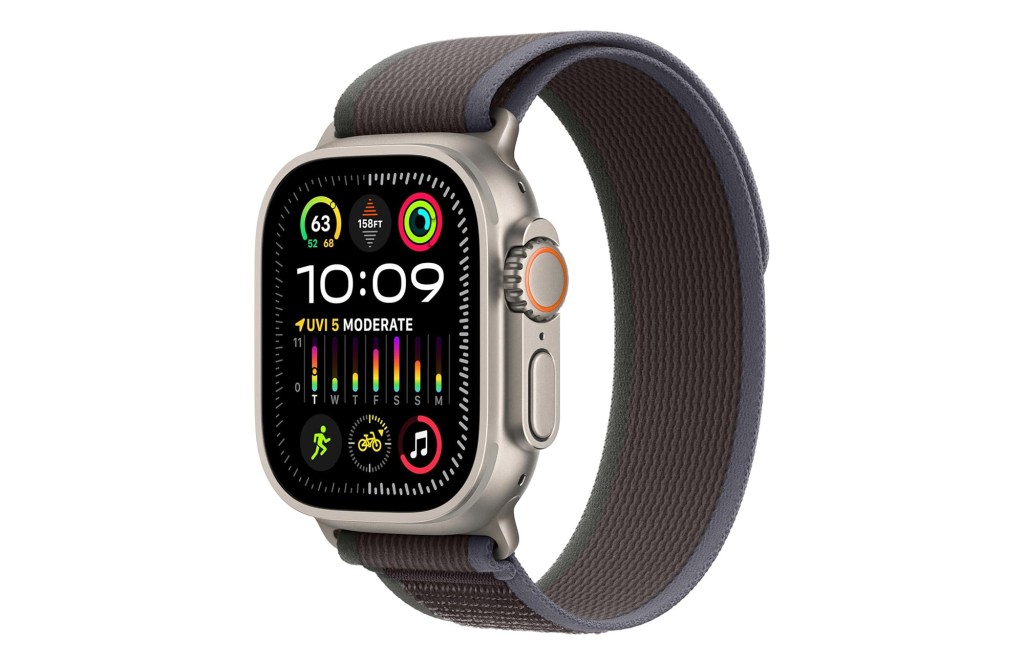 Apple Watch Ultra with a gray strap.