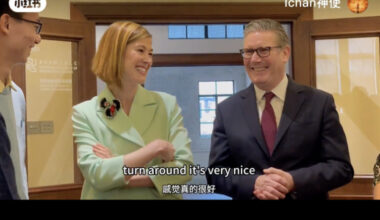 British Prime Minister Keir Starmer and British actor-producer and Hollywood star Rosamund Pike attend a cultural event in Shanghai on January 31, 2026. Photo: Screenshot of RedNote video