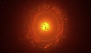 Artist's impression of the dusty torus and elliptical cocoon of dust surrounding WOH G64 (Credit : ESO)