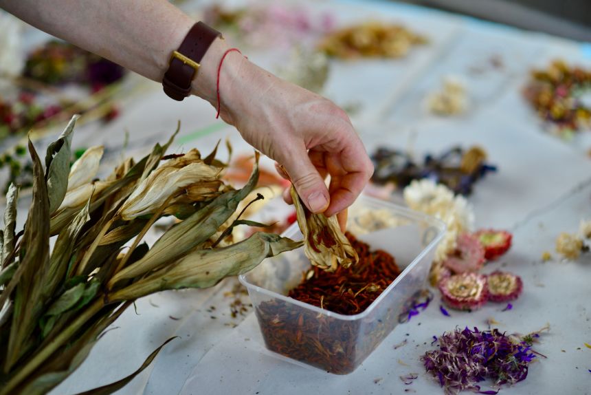 Sanadze saw a chance to immortalize the bouquets, even as their petals faded and decomposed.