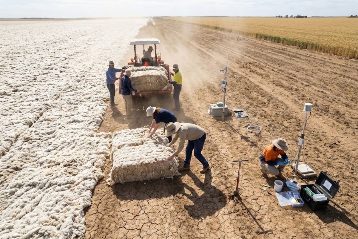 Degraded lands in Australia are being treated with wool, reducing evaporation, reactivating microorganisms, and increasing harvests, with indicators of water, moisture, and productivity transforming organic waste into an agricultural strategy.