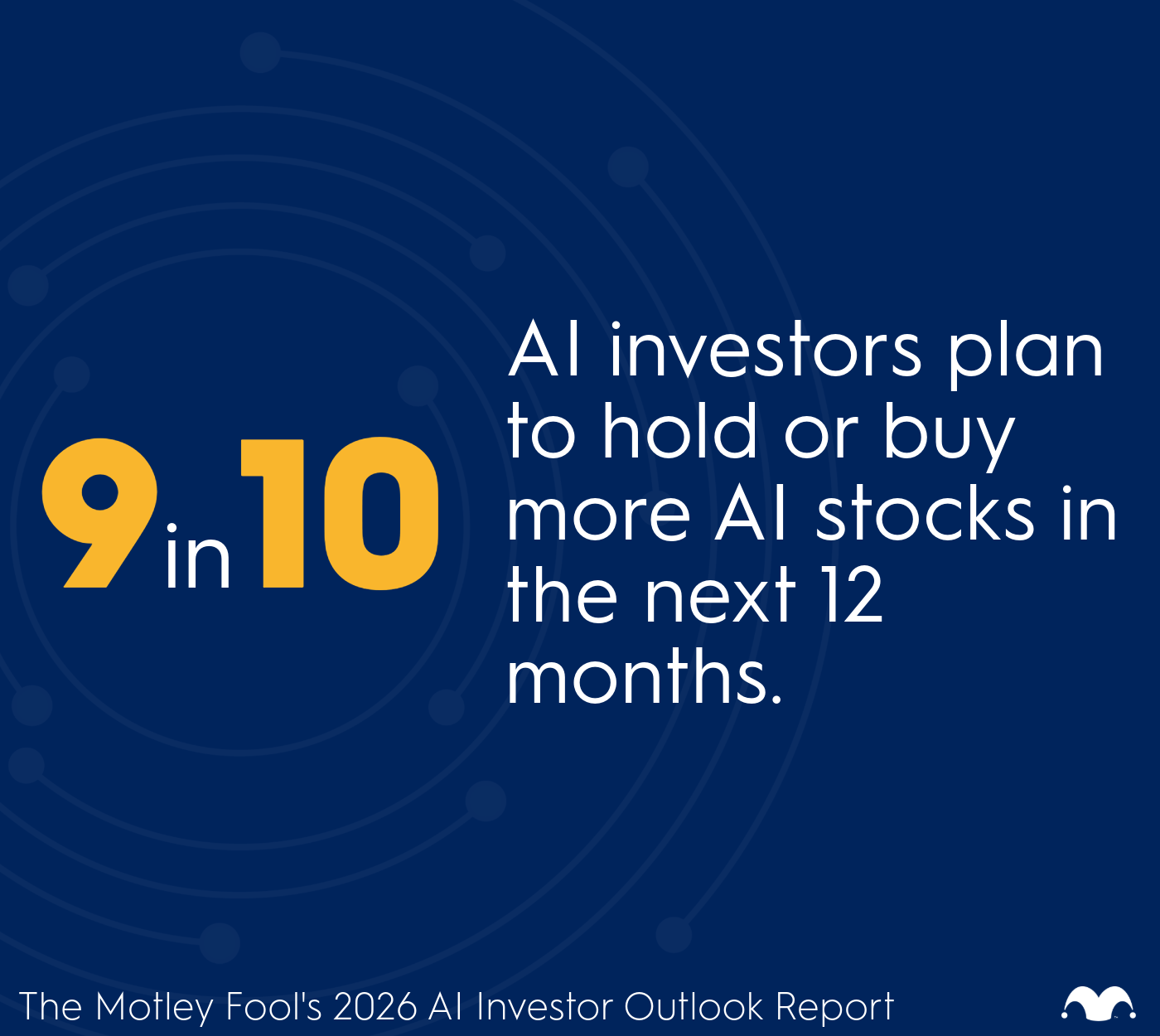 A graphic saying that 9 in 10 investors expect AI stocks to go up.