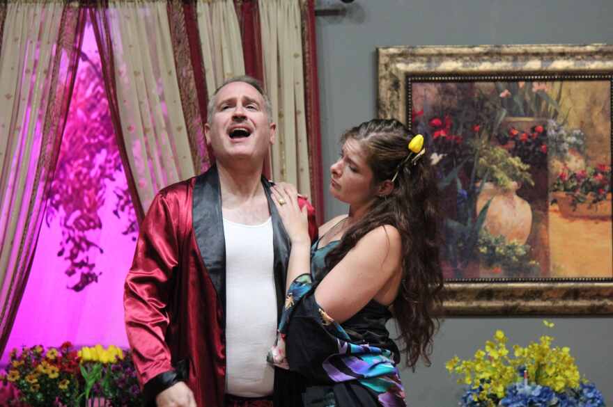 Jonathan Hart and Sarah Gamblin in opening scene from 'The Cottage'