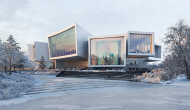 snøhetta plans spiraling galleries with curved glass facades for beijing art museum