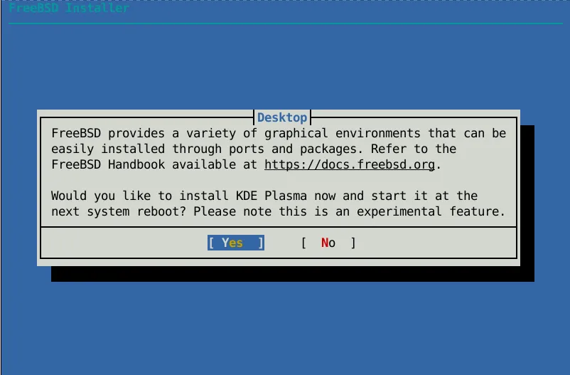 FreeBSD installer with KDE Plasma desktop option