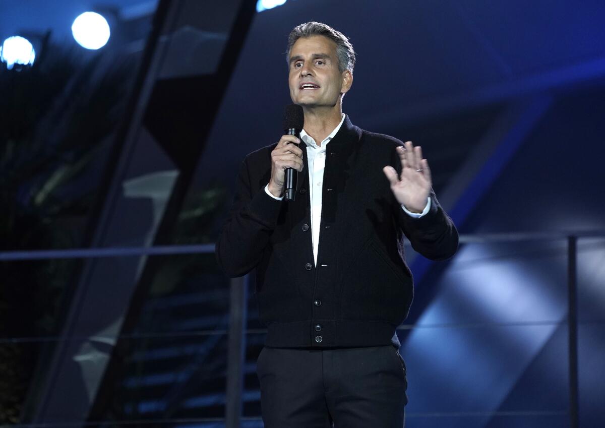 Josh D'Amaro speaks at the Avengers Campus dedication ceremony.