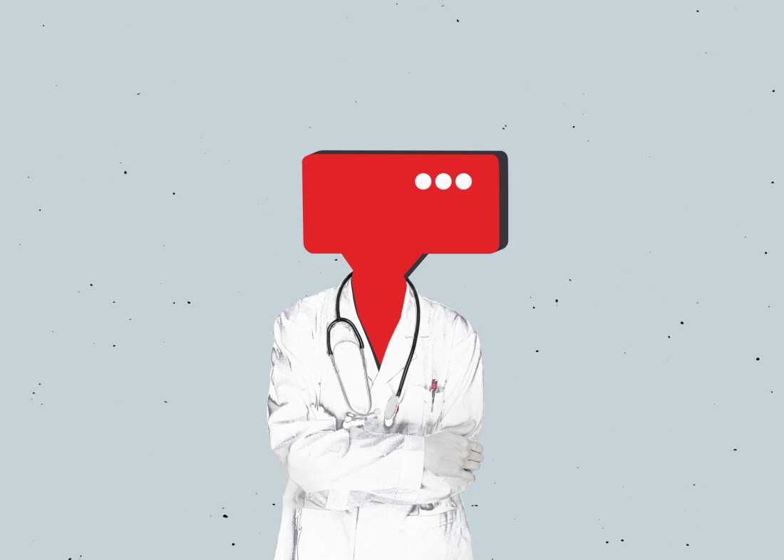 Digital doctor on a free flat design background. Online medical Q&A concept.