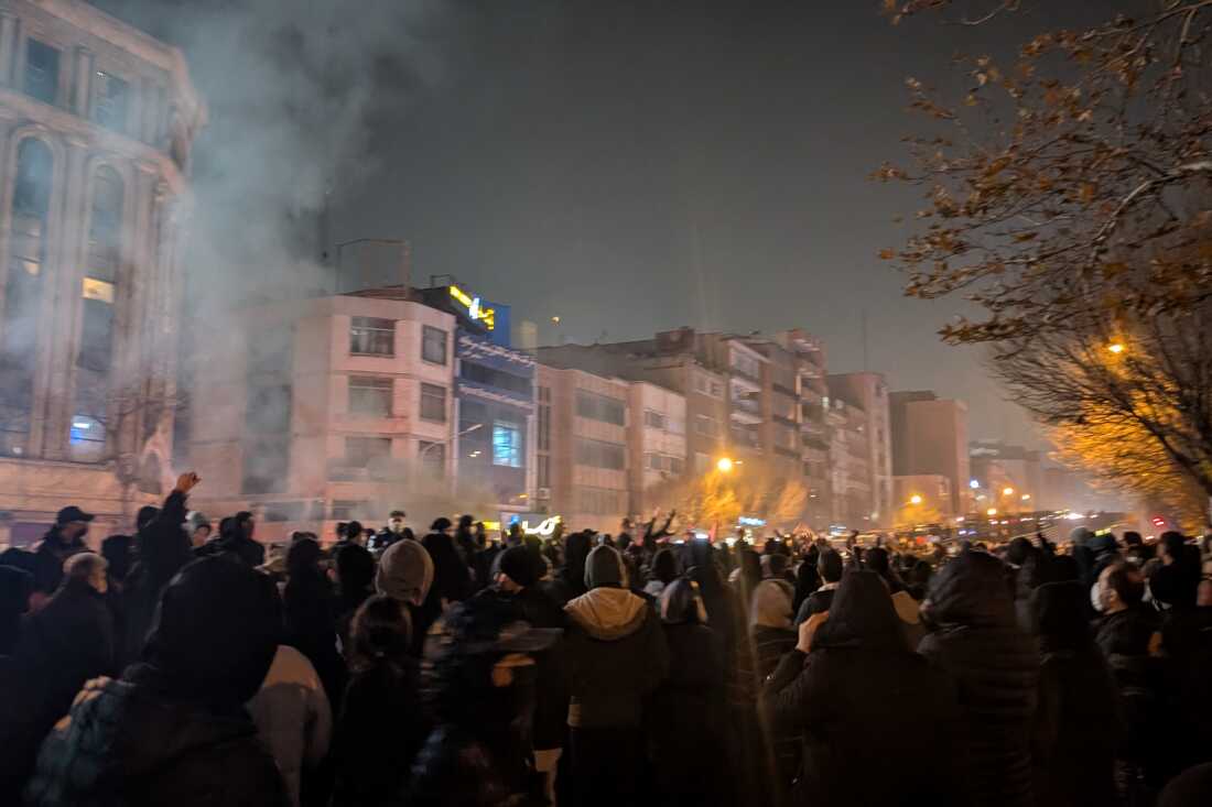 Iranian protesters gather on Enghelab (Revolution) Street during a demonstration in Tehran, Iran, on Jan. 8, 2026. 
