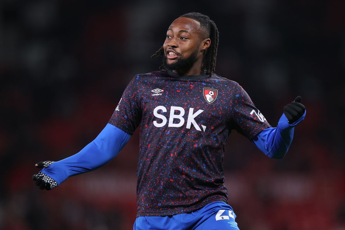 Antoine Semenyo of AFC Bournemouth during the Premier League match between Manchester United and Bournemouth at Old Trafford on December 15, 2025 in Manchester, England