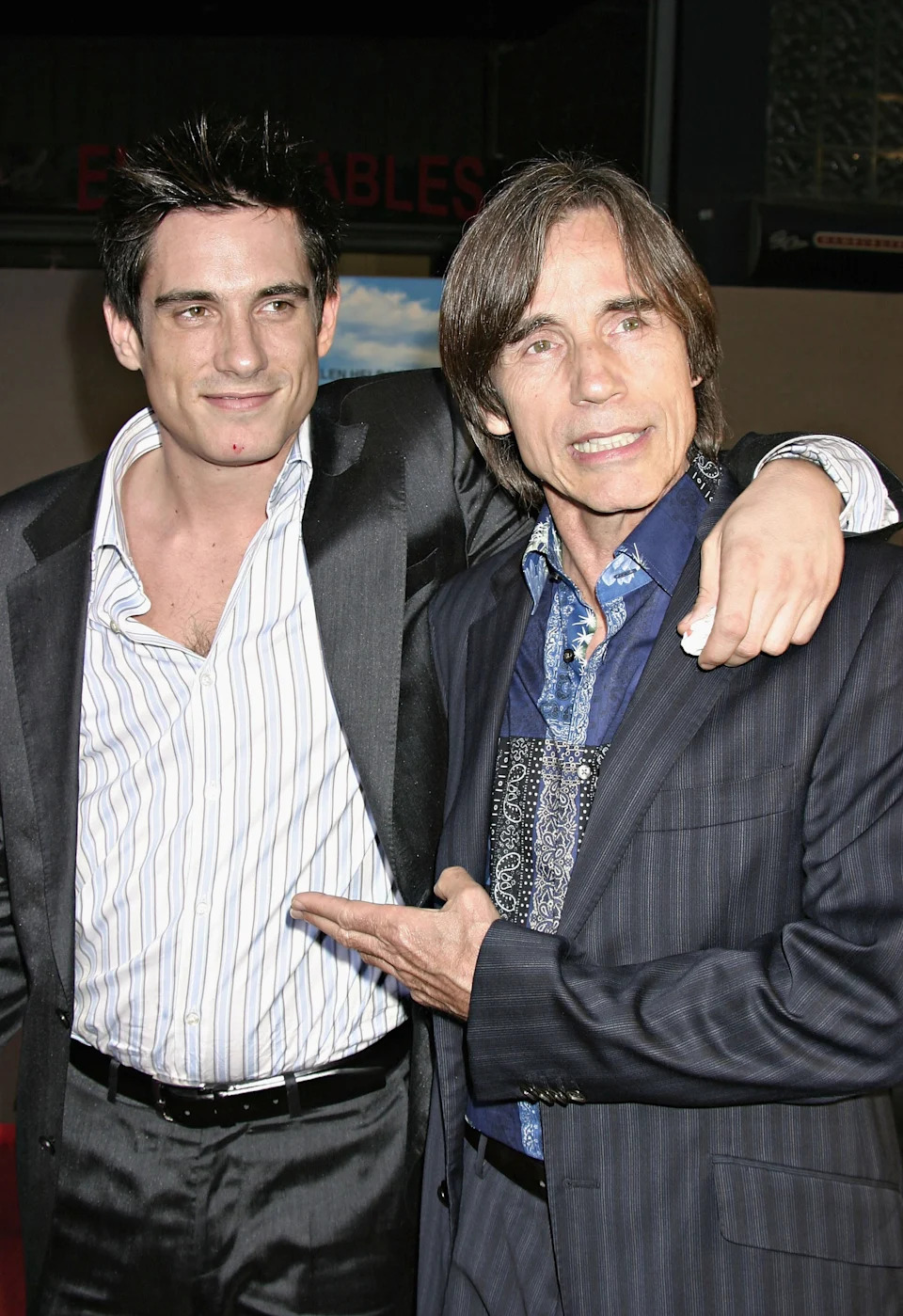 Ethan Browne, left, and his father, Jackson Browne, attend the "Raising Helen" premiere at El Capitan Theatre in Hollywood, California, on May 26, 2004.