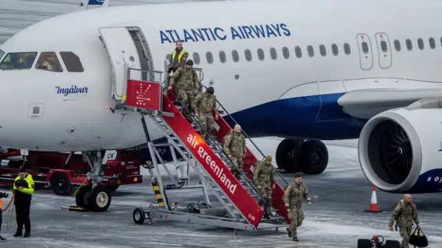 Danish troop deplaning at Nuuk airport