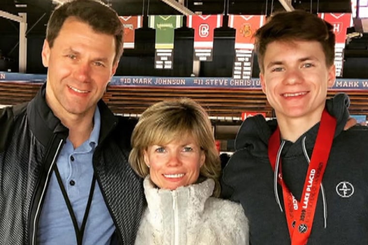 Maxim Naumov with his parents, Vadim Naumov and Evgenia Shishkova.