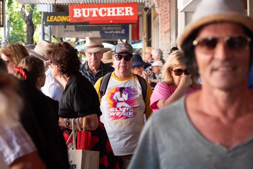 People singing and dancing at the Parkes Elvis Festival.