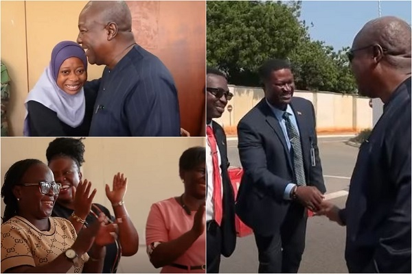 Watch the joyful reactions of Jubilee House staff as Mahama pays them surprise visits