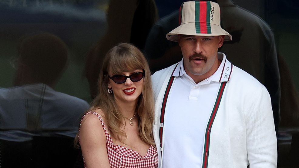 NEW YORK, NEW YORK - SEPTEMBER 08:  Singer-songwriter Taylor Swift and Travis Kelce of the Kansas City Chiefs attend the Men's Singles Final match between Taylor Fritz of the United States and Jannik Sinner of Italy on Day Fourteen of the 2024 US Open at USTA Billie Jean King National Tennis Center on September 08, 2024 in the Flushing neighborhood of the Queens borough of New York City. (Photo by Jamie Squire/Getty Images)