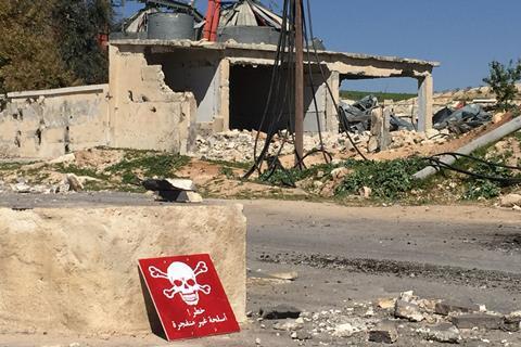 Warning sign in Syria in the aftermath of a chlorine attack