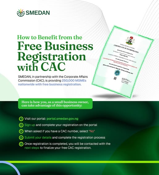 Call For Applications:  SMEDAN Free CAC Business Registration for MSMEs in
