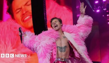 Harry Styles performs on the Coachella stage during the 2022 Coachella Valley Music And Arts Festival on April 22, 2022 in Indio, California.