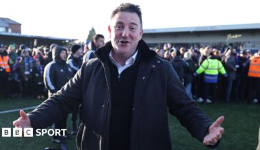 A graphic of Premier League players from every team in the division in 2025-26 season, with the Premier League trophy in front of them.