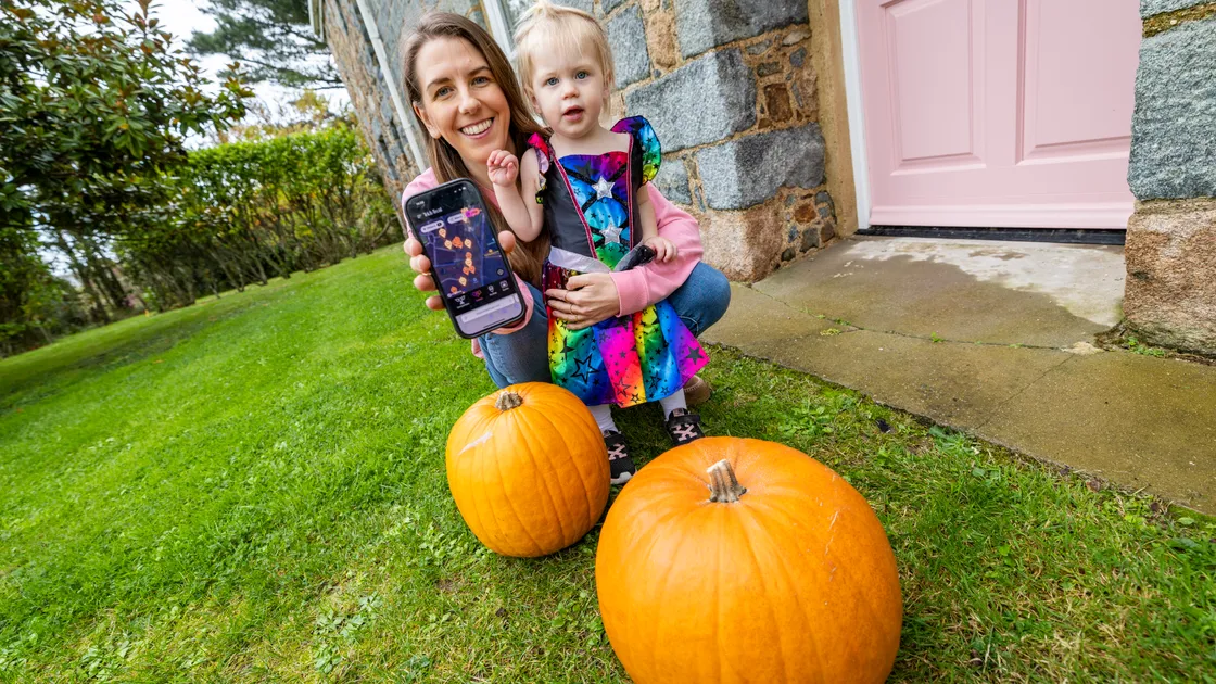 Michelle with her one-year-old daughter Zetta. Michelle designed the Trick or Treat interactive map to give people information on which households accept people knocking on Halloween
