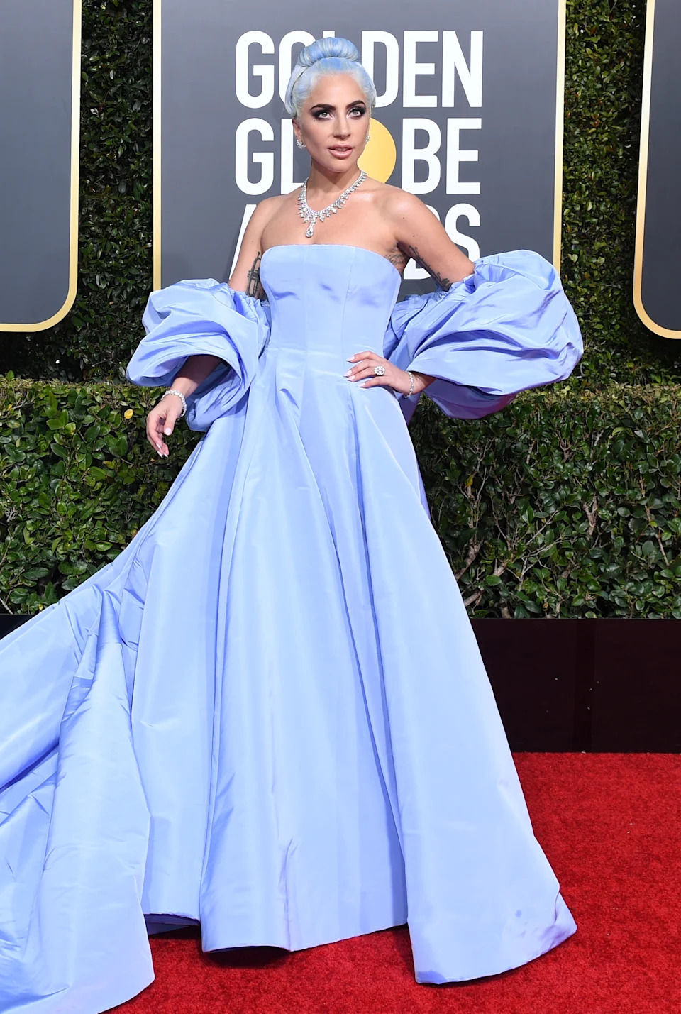 Best Actress in a Motion Picture Drama for 'A Star is Born' nominee Lady Gaga arrives for the 76th annual Golden Globe Awards on January 6, 2019, at the Beverly Hilton hotel in Beverly Hills, California. (Photo by VALERIE MACON / AFP) (Photo credit should read VALERIE MACON/AFP/Getty Images)
