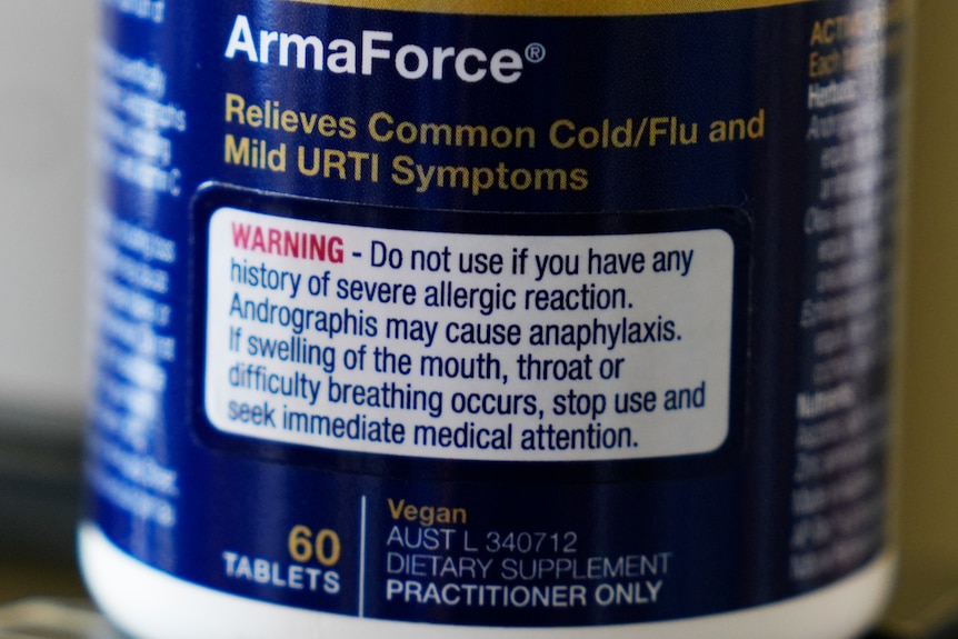 Warning on an ArmaForce bottle.