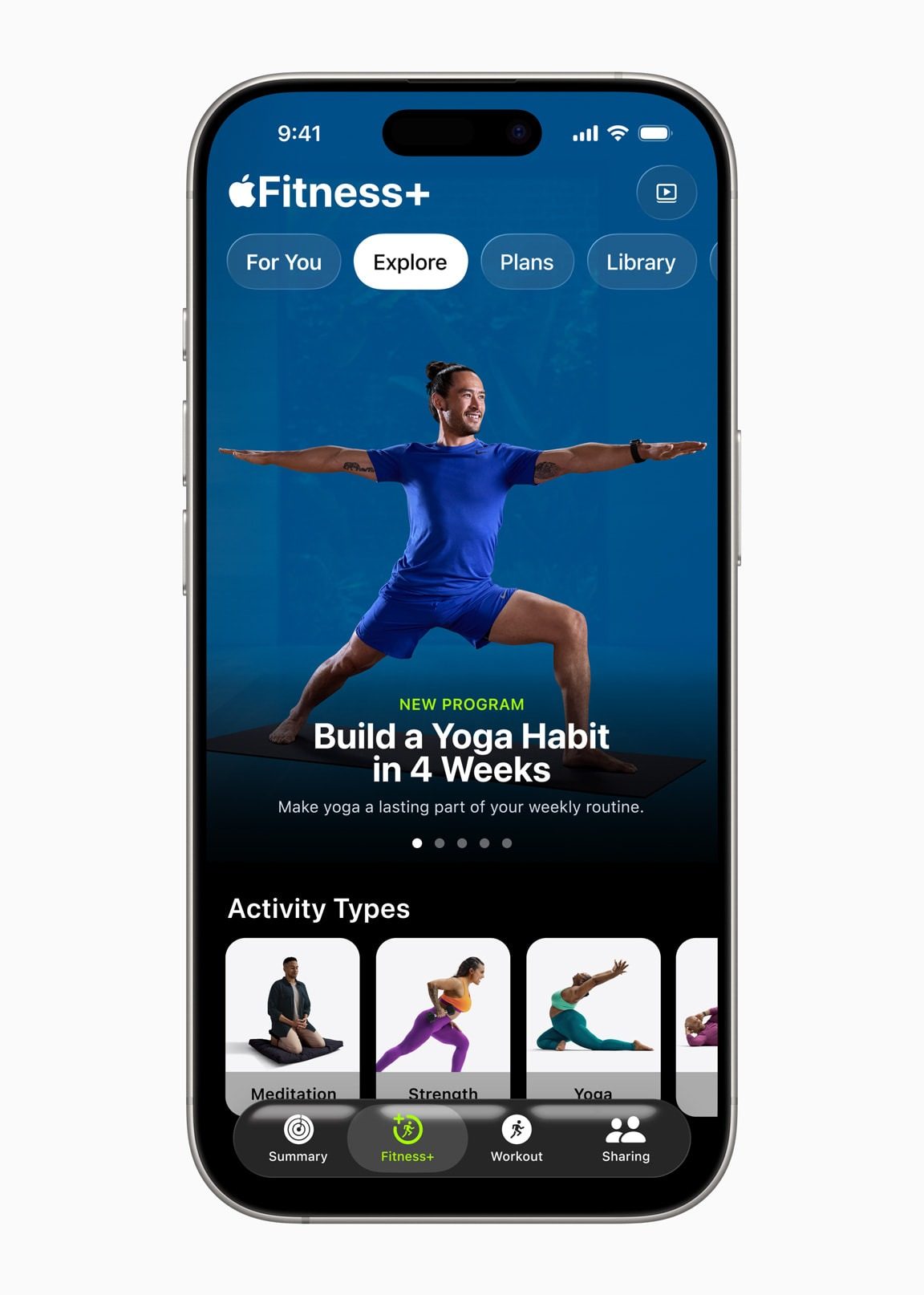 Apple Fitness+ Build a yoga habit program.