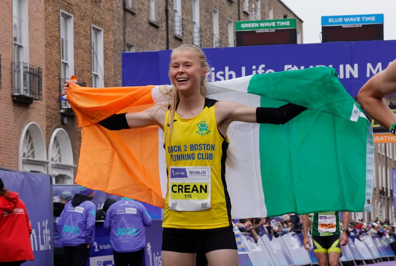 Ava Crean seemed to fall from the clear blue sky to come sixth in the 2025 Dublin marathon and win the women’s title. Photograph: Alan Betson/The Irish Times