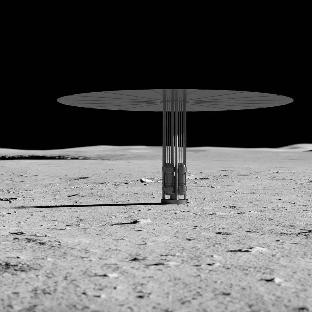 An artist’s concept shows a fission power system on the lunar surface