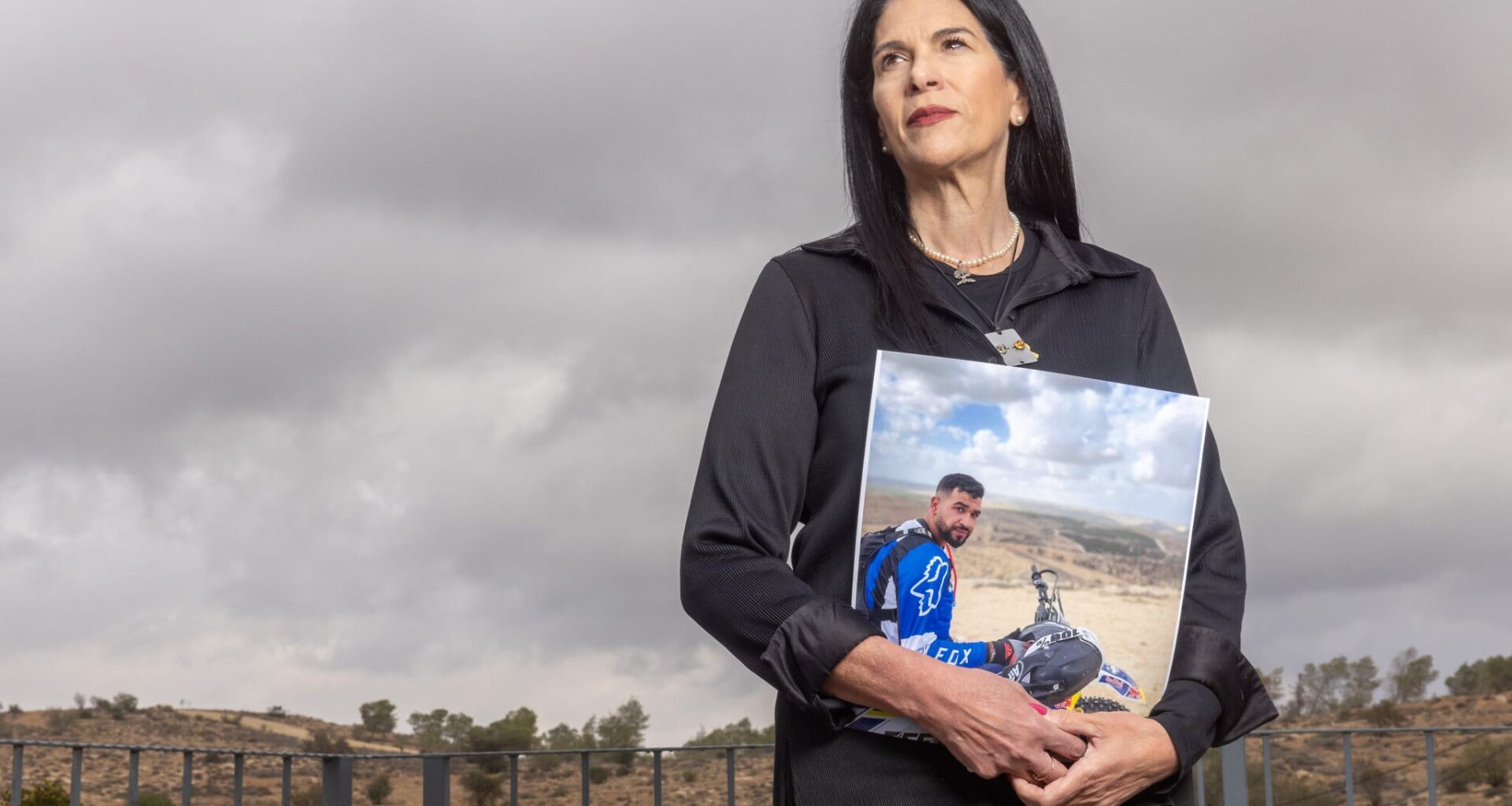 Portrait of Talik Gvili, mother of the sole remaining deceased hostage in Gaza, Ran Gvili, December 10, 2025. (Yossi Aloni/FLASH90)
