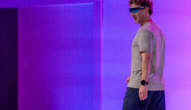 Mark Zuckerberg wears a pair of Meta Oakley Vanguard AI glasses during the Meta Connect event in Menlo Park, California, on Sept. 17, 2025.