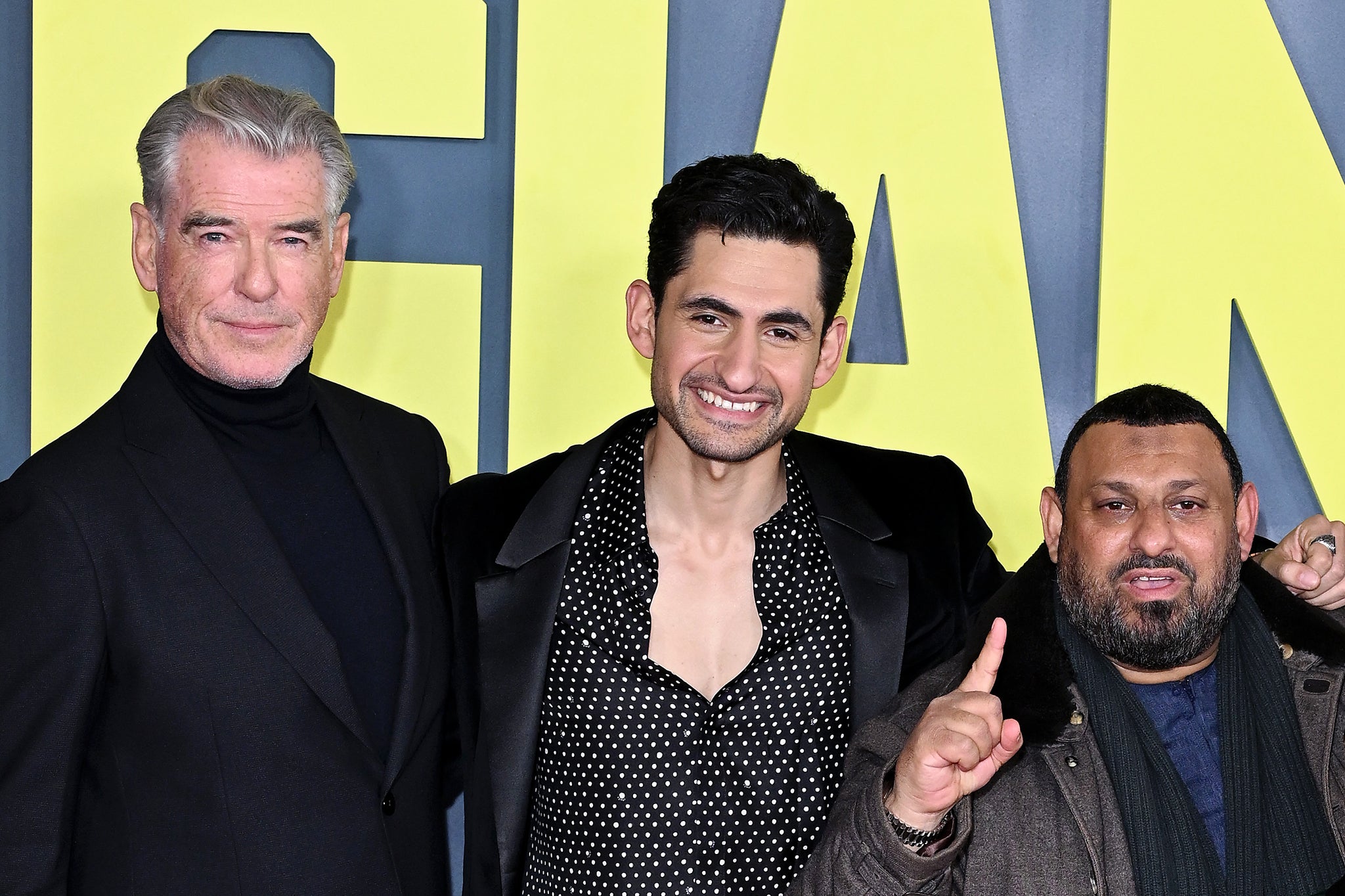 Brosnan, El-Masry and the real-life ‘Prince’ Naseem Hamad at the ‘Giant’ premiere this week