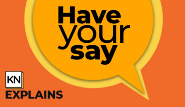 An orange speech bubble with the copy Have your say.