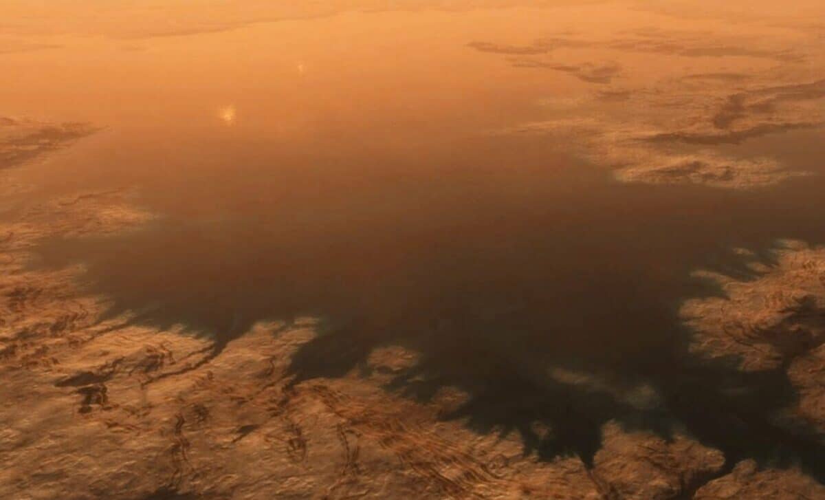 Here Is An Artist's Impression Of Ligeia Mare, At Titan's North Pole